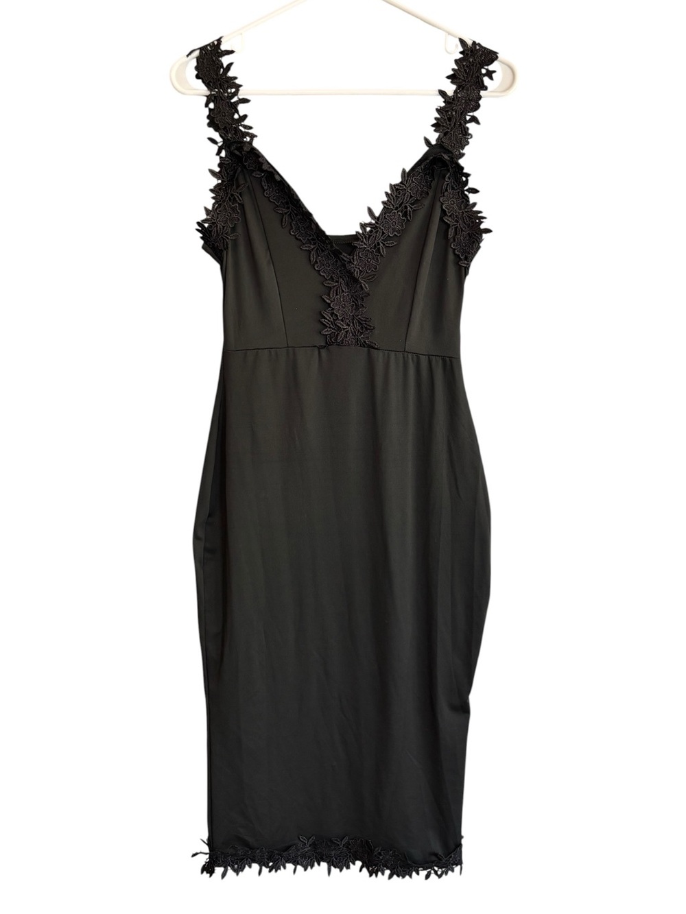 Black Lace Trim Midi Dress Size Medium Sleeveless Cocktail Party